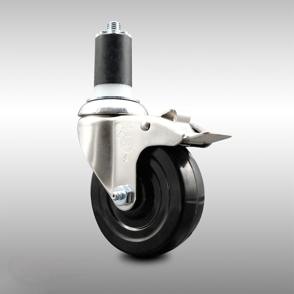 4 Inch 316SS Hard Rubber Swivel 1-5/8 Inch Expanding Stem Caster Lock Brake SCC